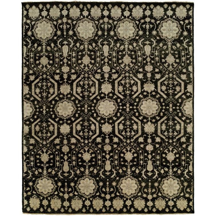 Hand-Knotted Black Wool Oriental Rectangular Rug 9' x 12'