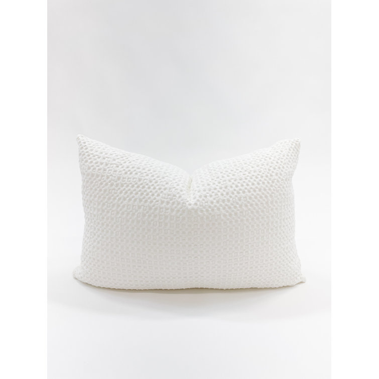 White Cotton Waffle Weave Rectangular Pillow 14x20