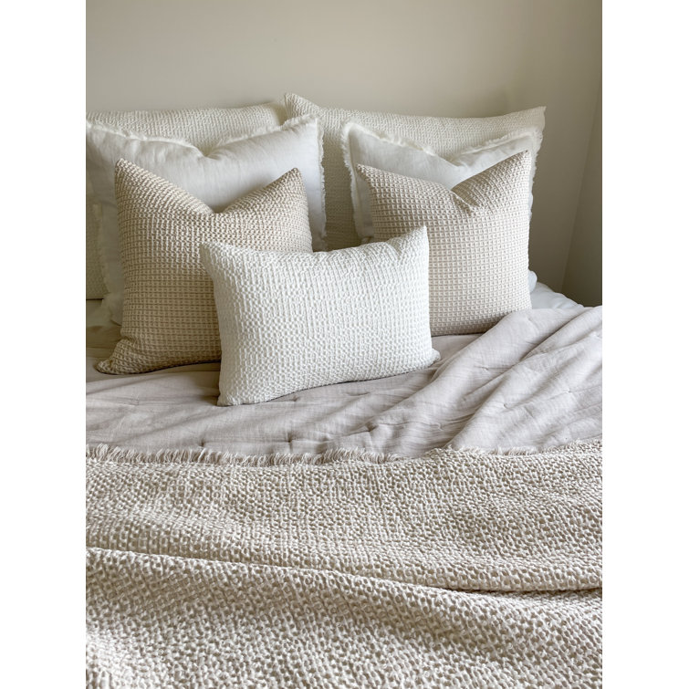 White Cotton Waffle Weave Rectangular Pillow 14x20