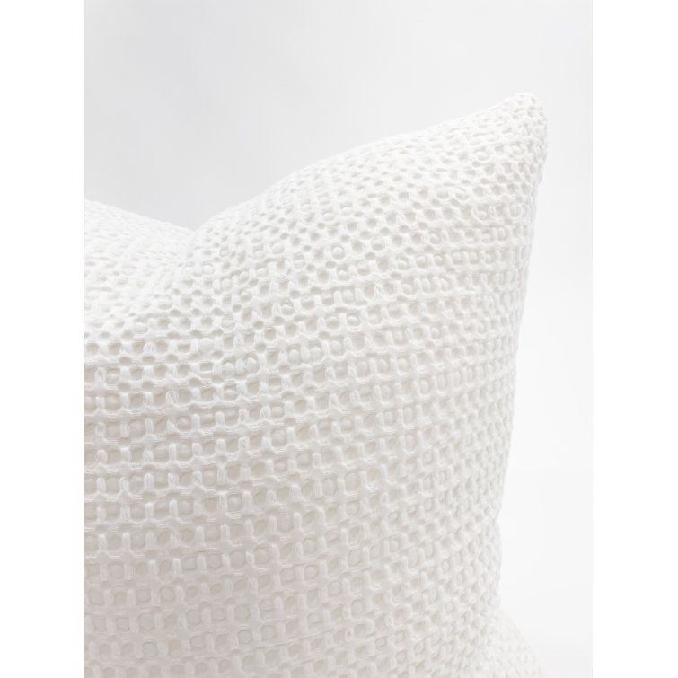 Cool Cotton White Waffle Weave Square Pillow 20x20