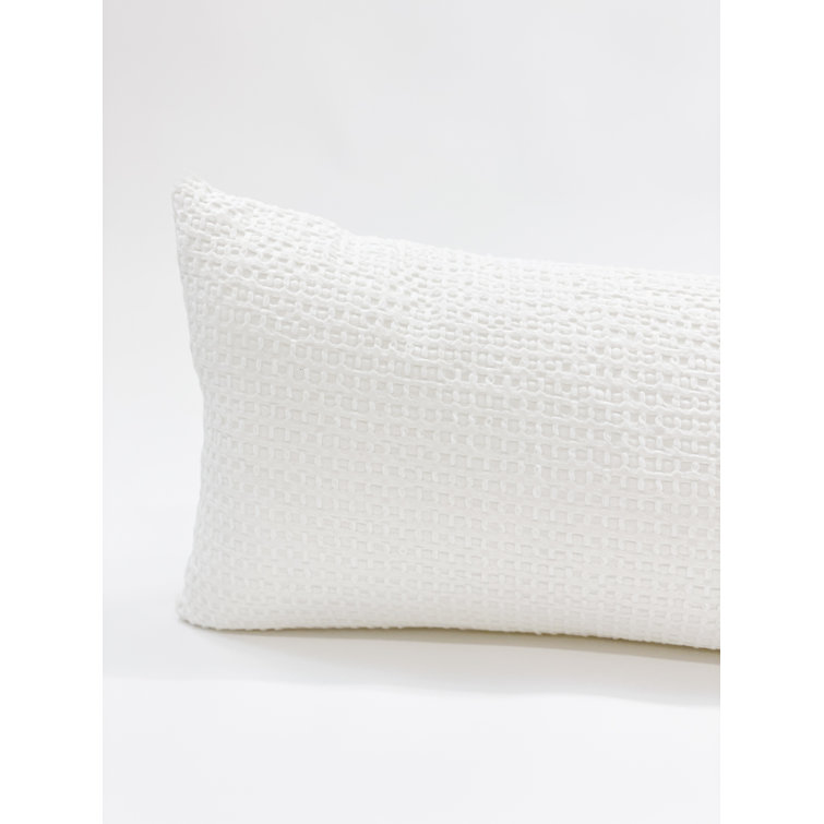 White Cotton Waffle Weave Lumbar Pillow 12x18