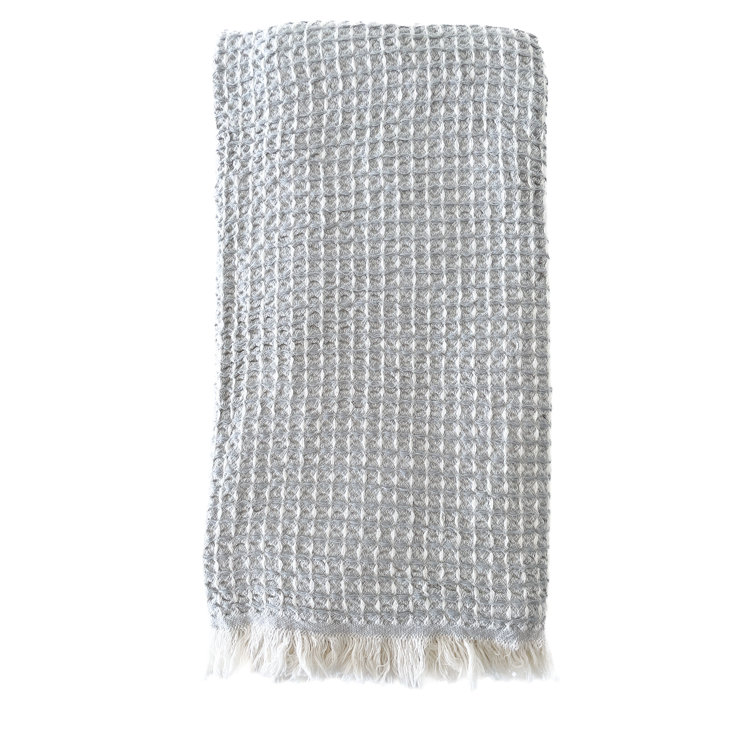 Gray Turkish Cotton Waffle Bath Towel with Fringe