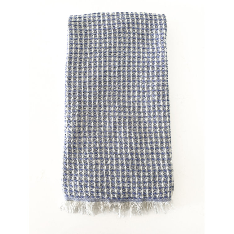 Blue and White Turkish Cotton Waffle Bath Towel