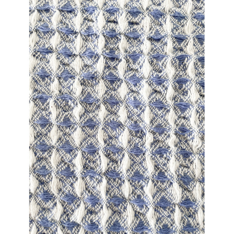 Blue and White Turkish Cotton Waffle Bath Towel