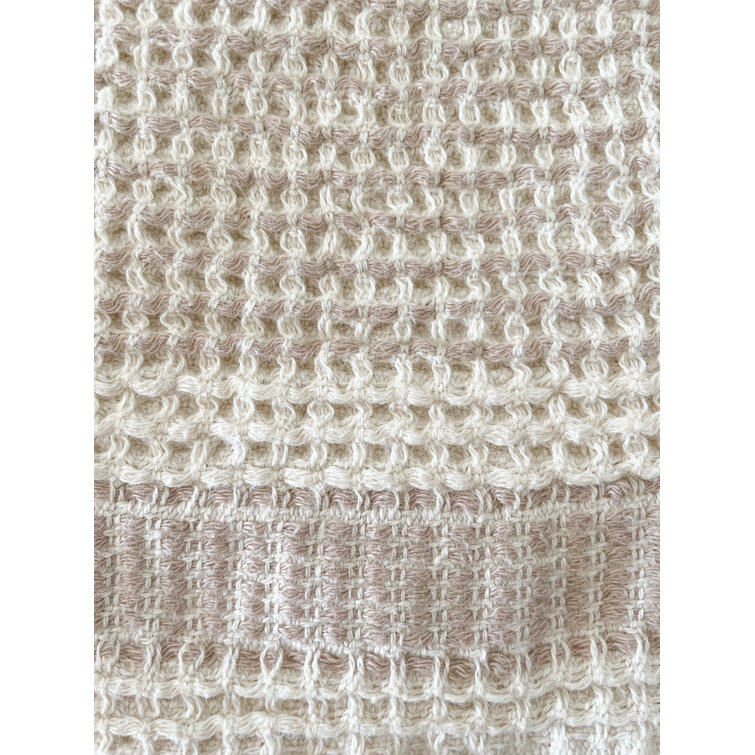 Warm Beige Mini Waffle Turkish Cotton Bath Towel with Striped Edge