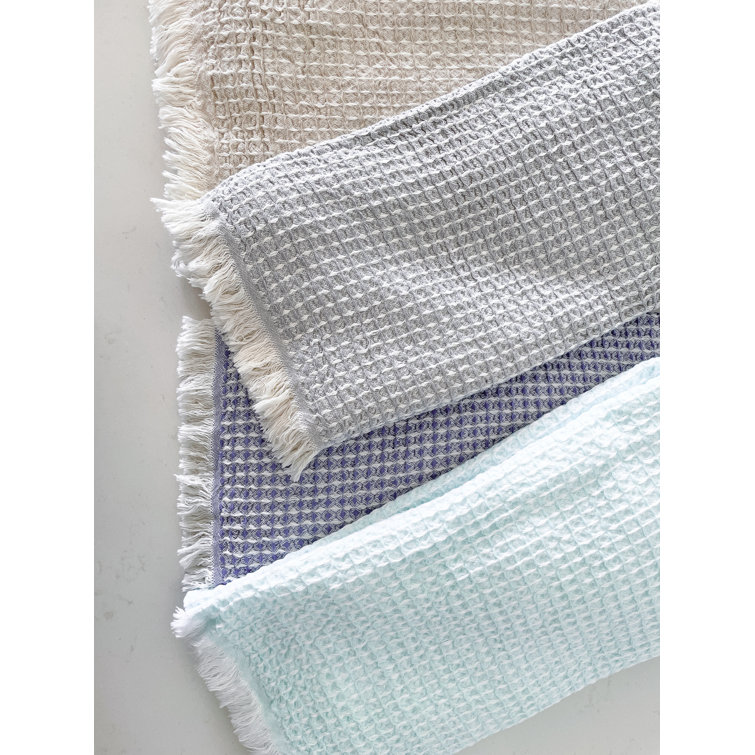 Blue and White Turkish Cotton Waffle Bath Towel