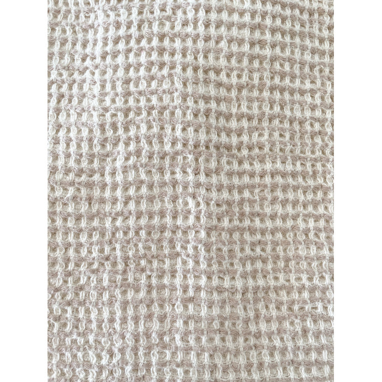 Warm Beige Mini Waffle Turkish Cotton Bath Towel with Striped Edge