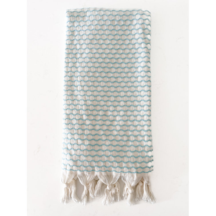 Blue Wavy Pattern Cotton Beach Towel with Fringe