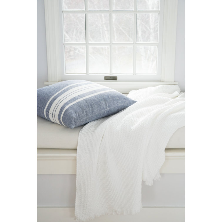 Vintage Blue Cotton Waffle Throw Blanket with Fringe