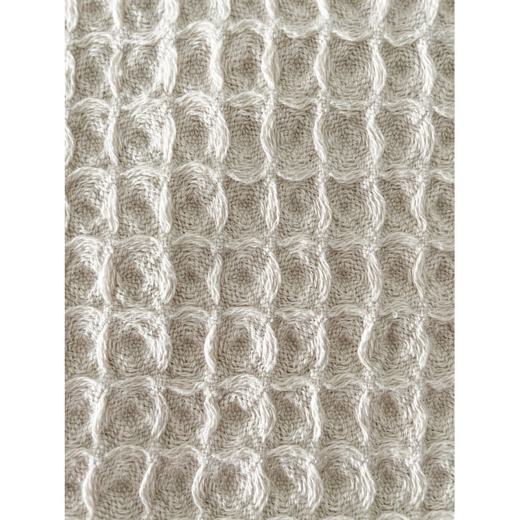 Beige Cotton Waffle Throw Blanket with Fringe