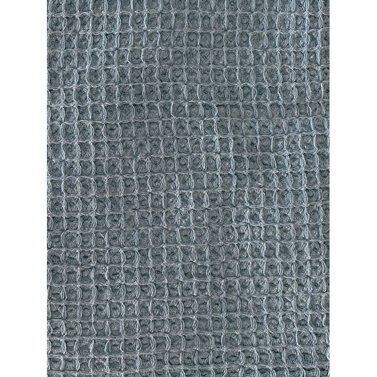 Vintage Blue Cotton Waffle Throw Blanket with Fringe