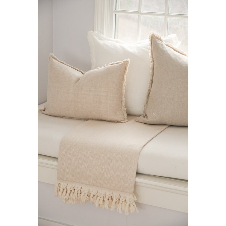 Gray Cotton Herringbone Throw Blanket with Tassels