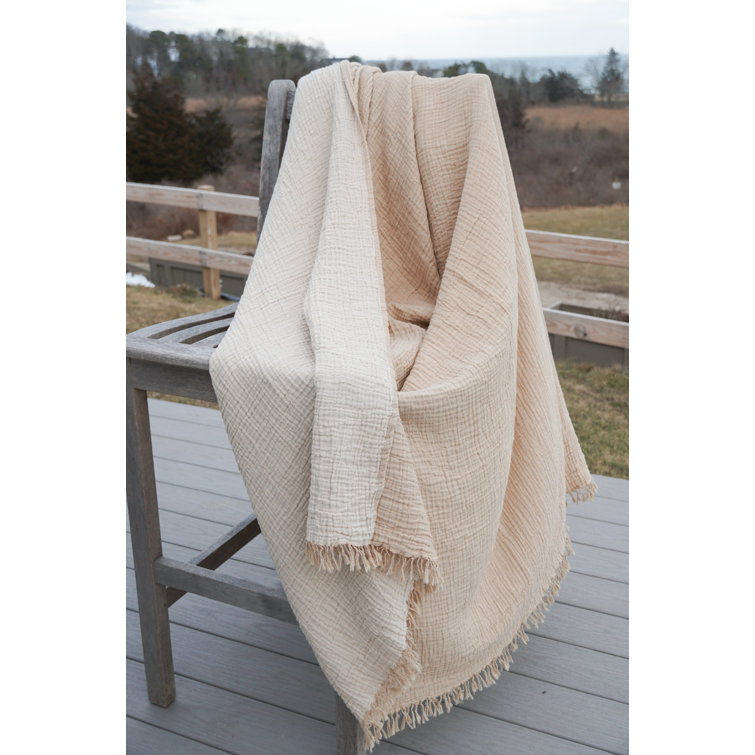 Crinkled Turkish Cotton Reversible Throw Blanket in Natural Yellow