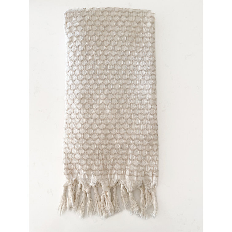 Beige Wavy Pattern Cotton Beach Towel with Fringe