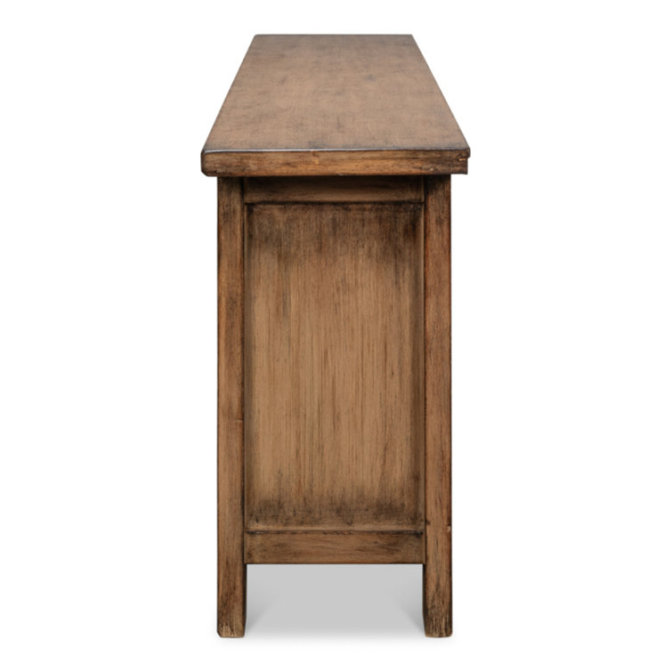 Persian 98'' Burnt Brown Carved Pine Sideboard with Silver Hardware