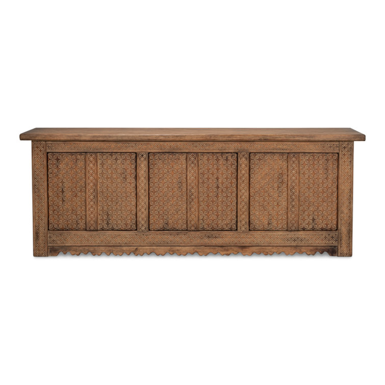 Persian 98'' Burnt Brown Carved Pine Sideboard with Silver Hardware