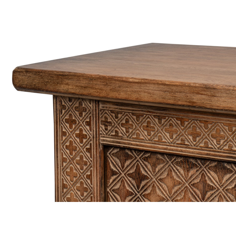 Persian 98'' Burnt Brown Carved Pine Sideboard with Silver Hardware
