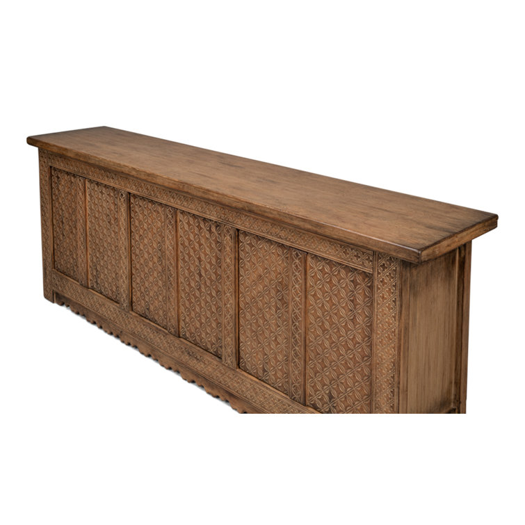 Persian 98'' Burnt Brown Carved Pine Sideboard with Silver Hardware