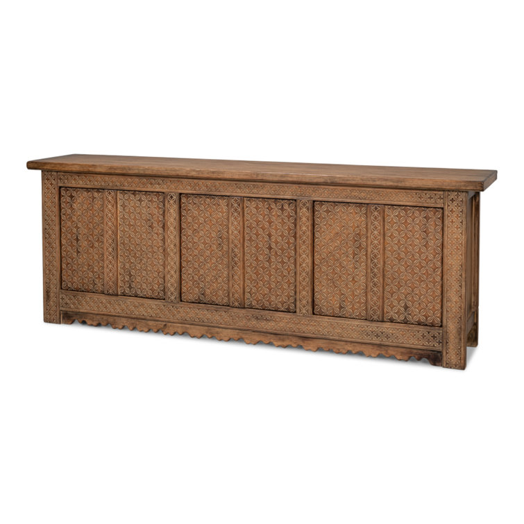 Persian 98'' Burnt Brown Carved Pine Sideboard with Silver Hardware