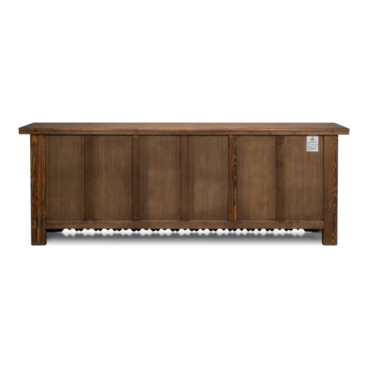 Persian 98'' Burnt Brown Carved Pine Sideboard with Silver Hardware