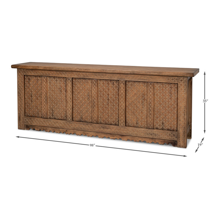 Persian 98'' Burnt Brown Carved Pine Sideboard with Silver Hardware