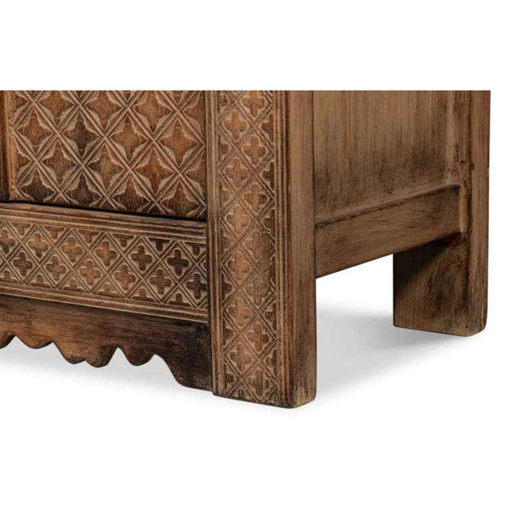 Persian 98'' Burnt Brown Carved Pine Sideboard with Silver Hardware