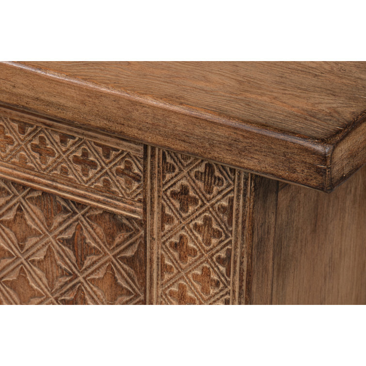 Persian 98'' Burnt Brown Carved Pine Sideboard with Silver Hardware
