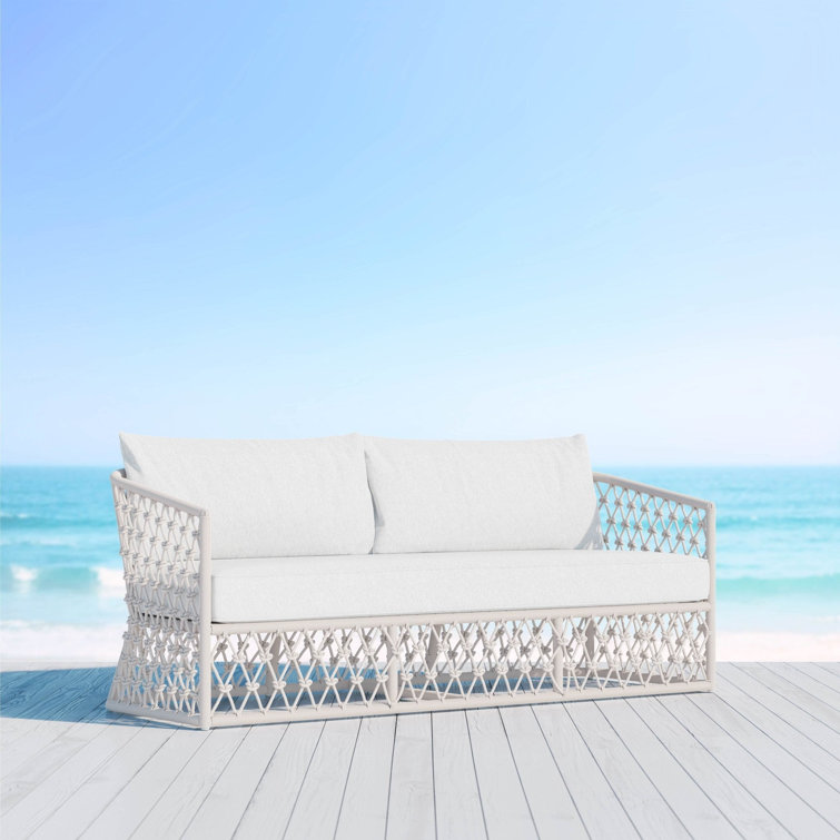 Amelia Sand Wicker and Metal Outdoor Sofa with Cushions