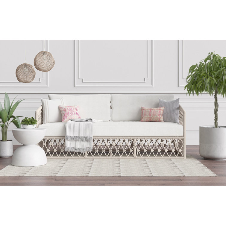 Amelia Sand Wicker and Metal Outdoor Sofa with Cushions
