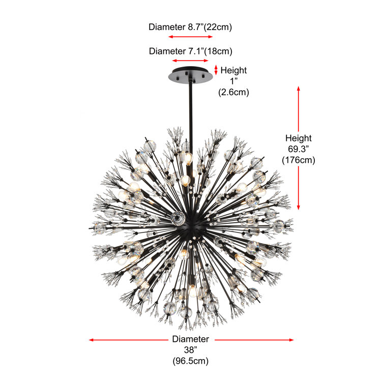 Vera Black Metal and Glass 24-Light Crystal Starburst Pendant