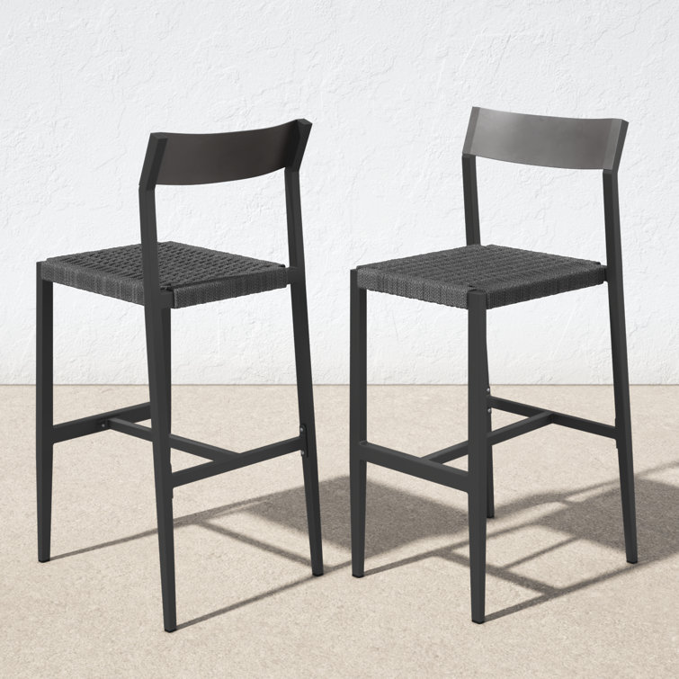 Gray Powder-Coated Aluminum Outdoor Bar Stool with Woven Seat