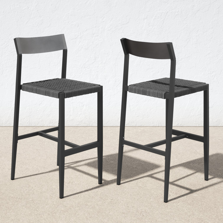 Gray Powder-Coated Aluminum Outdoor Bar Stool with Woven Seat