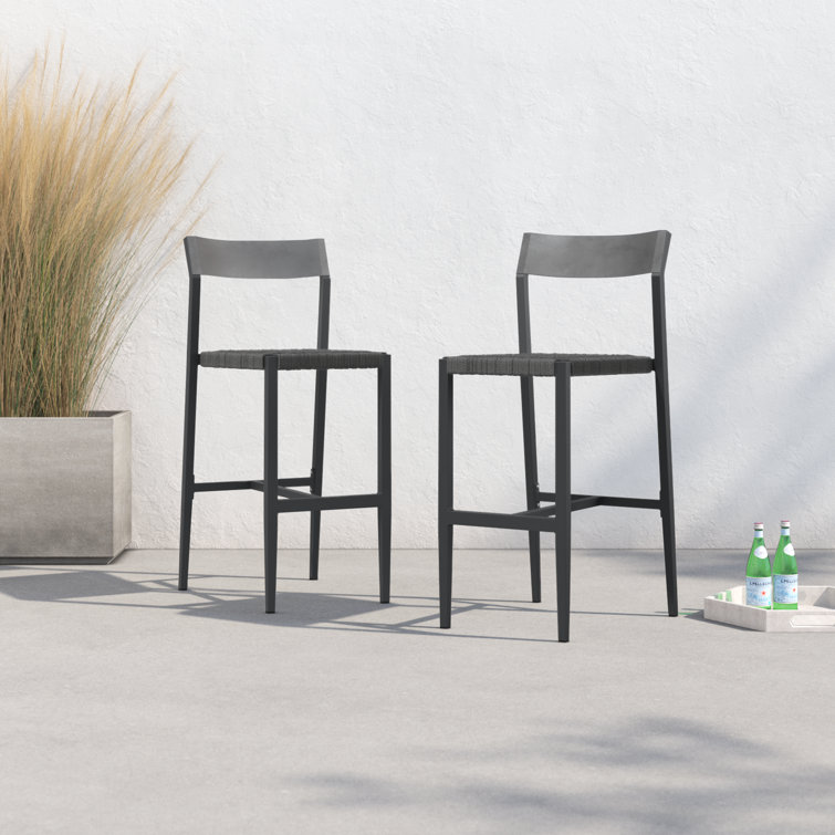 Gray Powder-Coated Aluminum Outdoor Bar Stool with Woven Seat