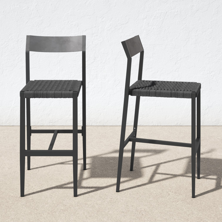 Gray Powder-Coated Aluminum Outdoor Bar Stool with Woven Seat