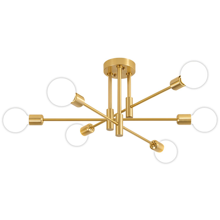 Gold 6-Light Sputnik Semi-Flush Mount Ceiling Fixture