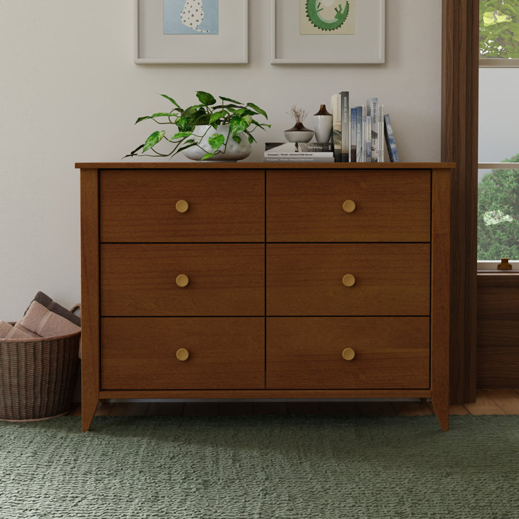 Natural Walnut Mid-Century Modern 6-Drawer Dresser