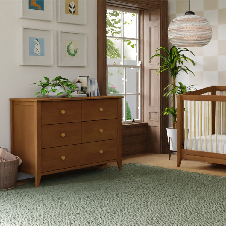 Natural Walnut Mid-Century Modern 6-Drawer Dresser