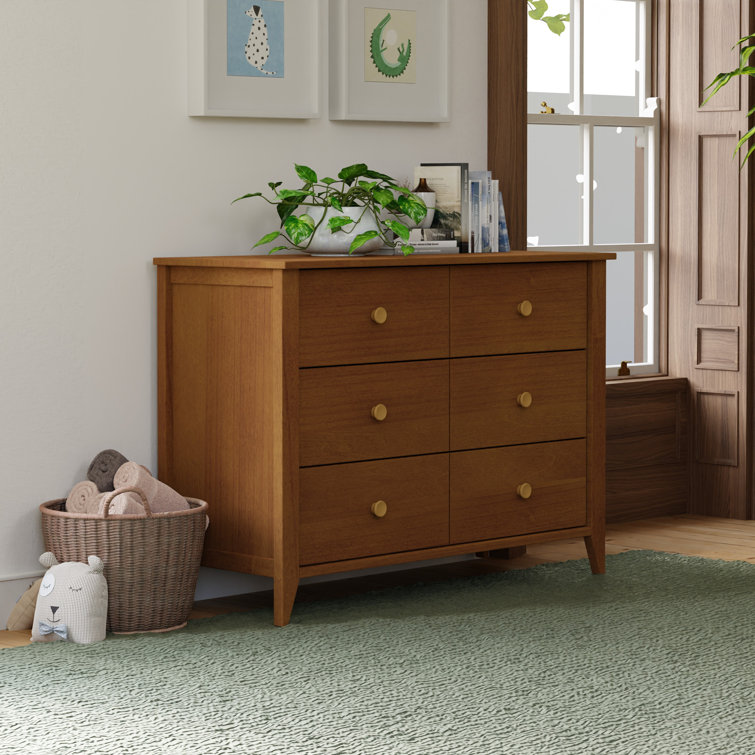 Natural Walnut Mid-Century Modern 6-Drawer Dresser
