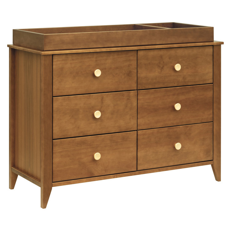 Chestnut and Natural Mid-Century Double Dresser with Ball Bearing Glides