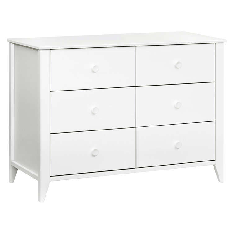 White Pinewood 6-Drawer Scandinavian Double Dresser