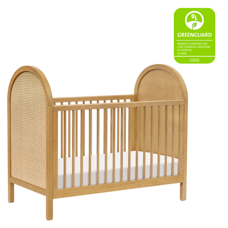 Light Wood Pine Boho-Chic Convertible Toddler Crib