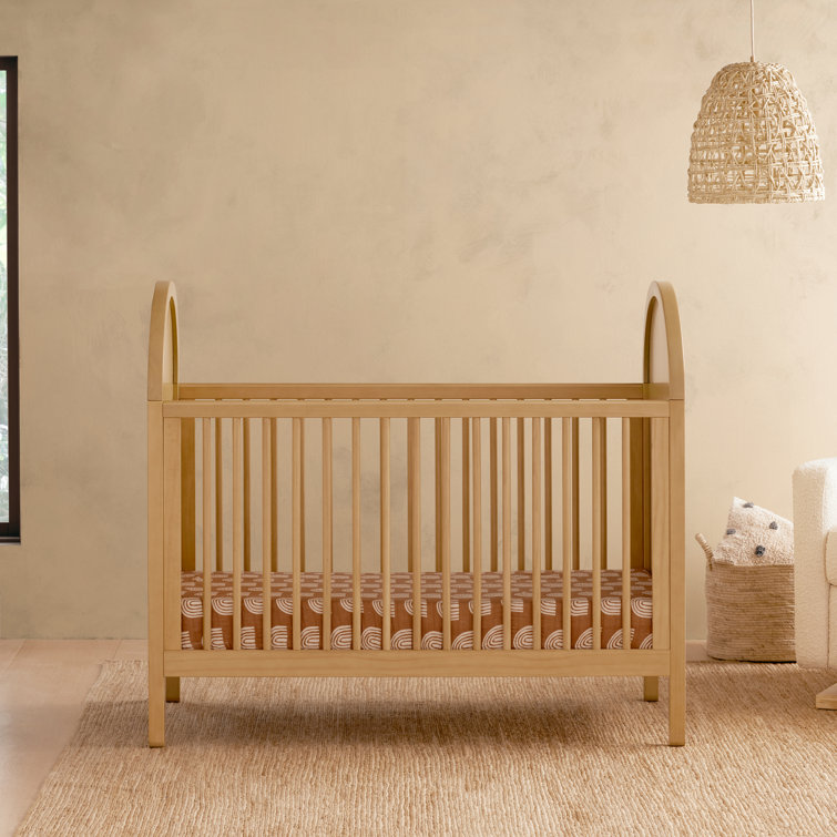 Light Wood Pine Boho-Chic Convertible Toddler Crib