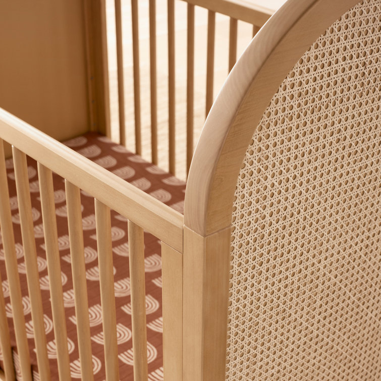 Light Wood Pine Boho-Chic Convertible Toddler Crib