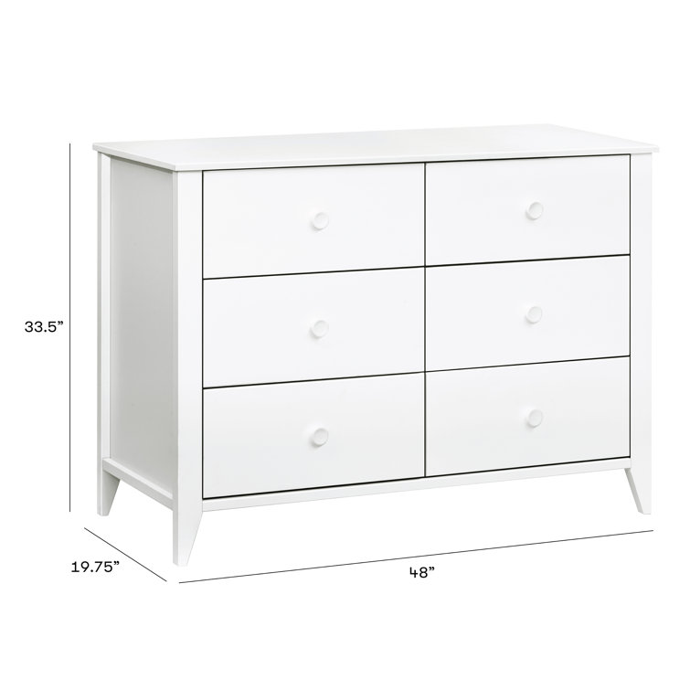 White Pinewood 6-Drawer Scandinavian Double Dresser