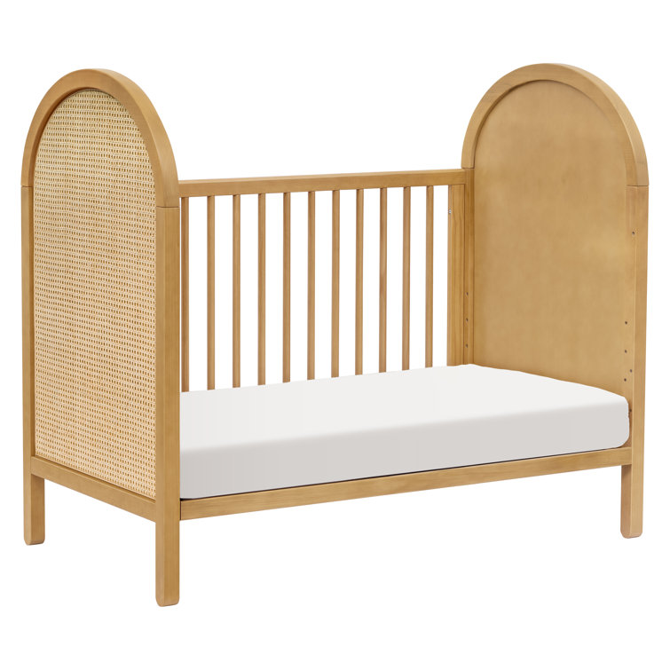 Light Wood Pine Boho-Chic Convertible Toddler Crib
