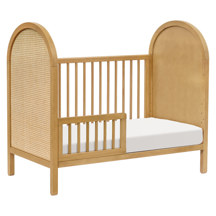 Light Wood Pine Boho-Chic Convertible Toddler Crib