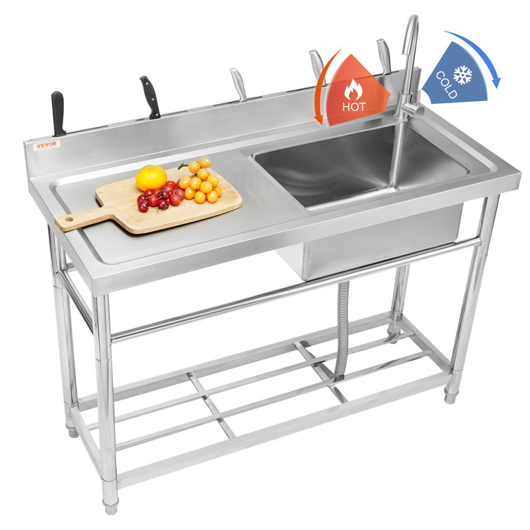 Stainless Steel Freestanding Utility Sink with Faucet and Workbench