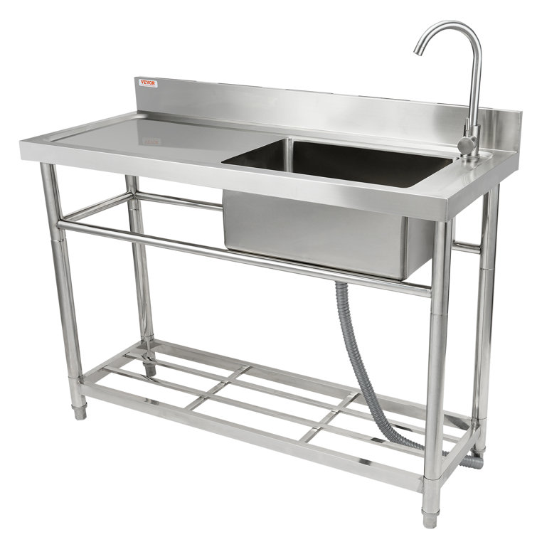 Stainless Steel Freestanding Utility Sink with Faucet and Workbench