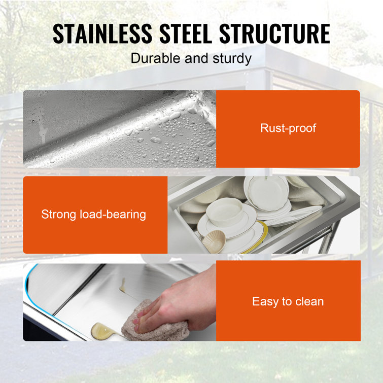 Stainless Steel Freestanding Utility Sink with Faucet and Workbench