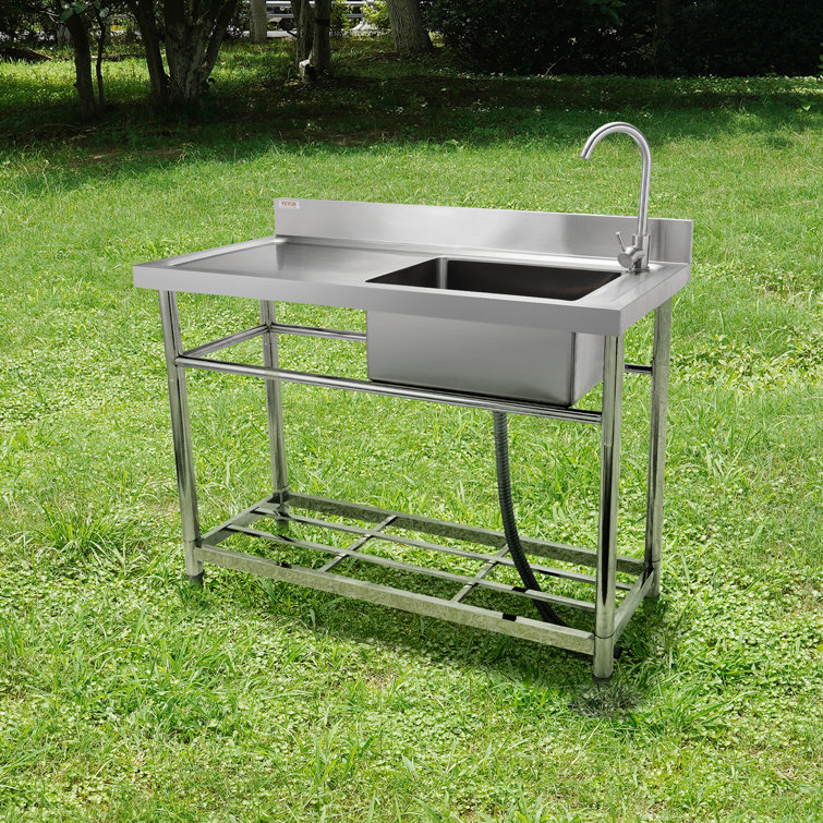 Stainless Steel Freestanding Utility Sink with Faucet and Workbench